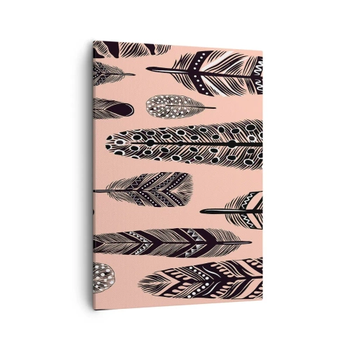 Bild auf Leinwand - Leinwandbild - Dekorative Federn auf hellem Hintergrund - 50x70cm - Indische Sammlung - Moderne Wanddekoration für Wohnzimmer und Schlafzimmer ARTTOR