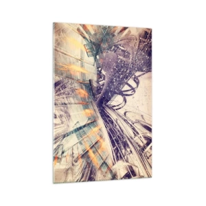 Glasbild - Bild auf glas - Dynamische Abstraktion in Beige- und Lilatönen - 70x100cm - In großer Eile - Moderne Wanddekoration für Wohnzimmer und Schlafzimmer ARTTOR