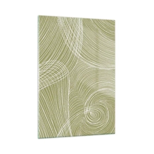 Glasbild - Bild auf glas - Weiße Linien bilden vor einem olivgrünen Hintergrund eine komplexe Struktur. - 50x70cm - Komplizierte Abstraktion in Weiß - Moderne Wanddekoration für Wohnzimmer und Schlafzimmer ARTTOR