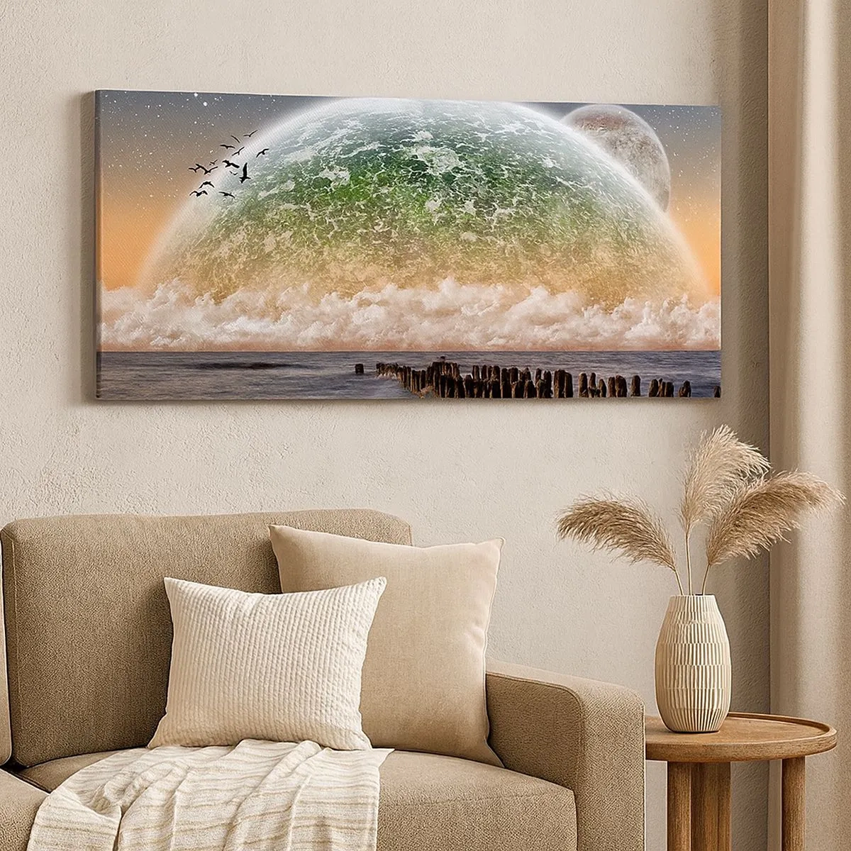 Bild auf Leinwand - Leinwandbild - Und die Welt tauchte aus dem Wasser auf - 100x40 cm