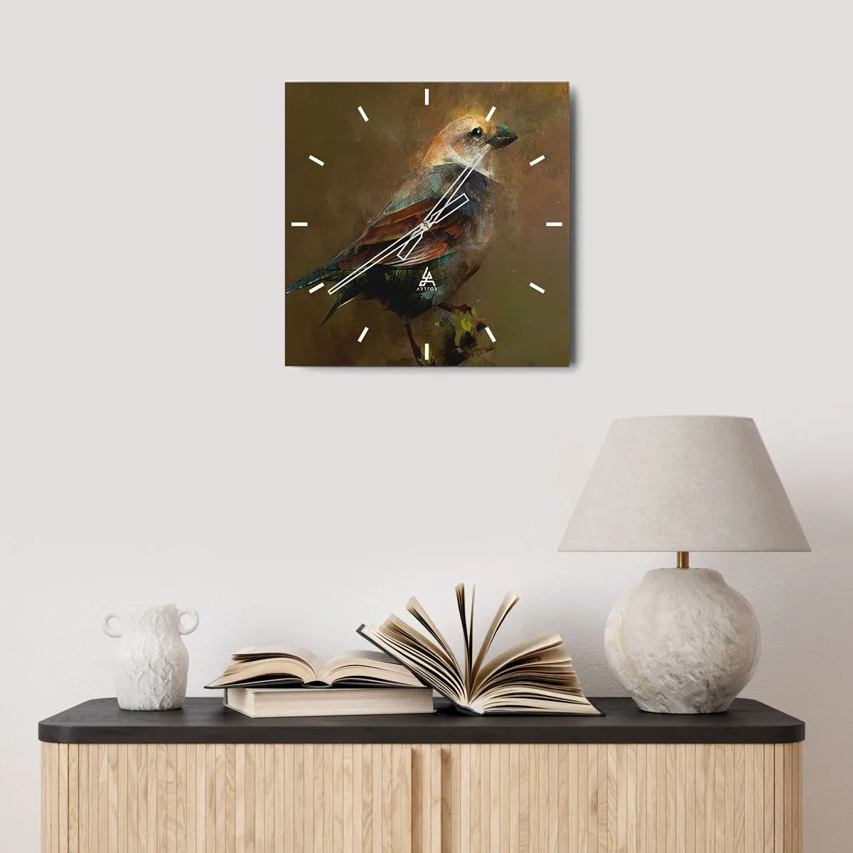 Wanduhr - Glasuhr - Ein Spatz, ein kleines Vögelchen - 40x40 cm