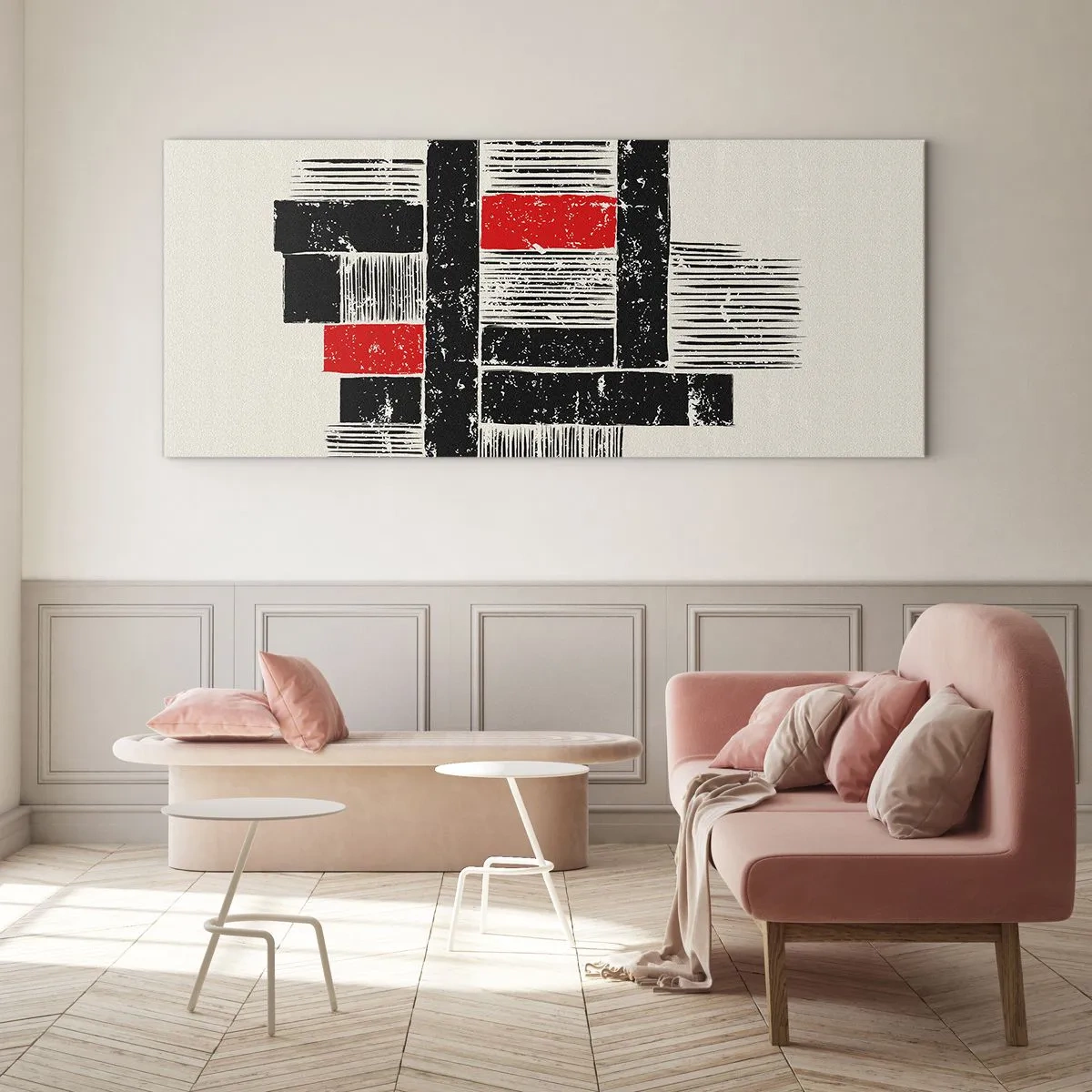 Glasbild - Bild auf glas - Abstrakte geometrische Komposition in Schwarz und Rot - 140x50cm - Rot und Schwarz - Moderne Wanddekoration für Wohnzimmer und Schlafzimmer ARTTOR