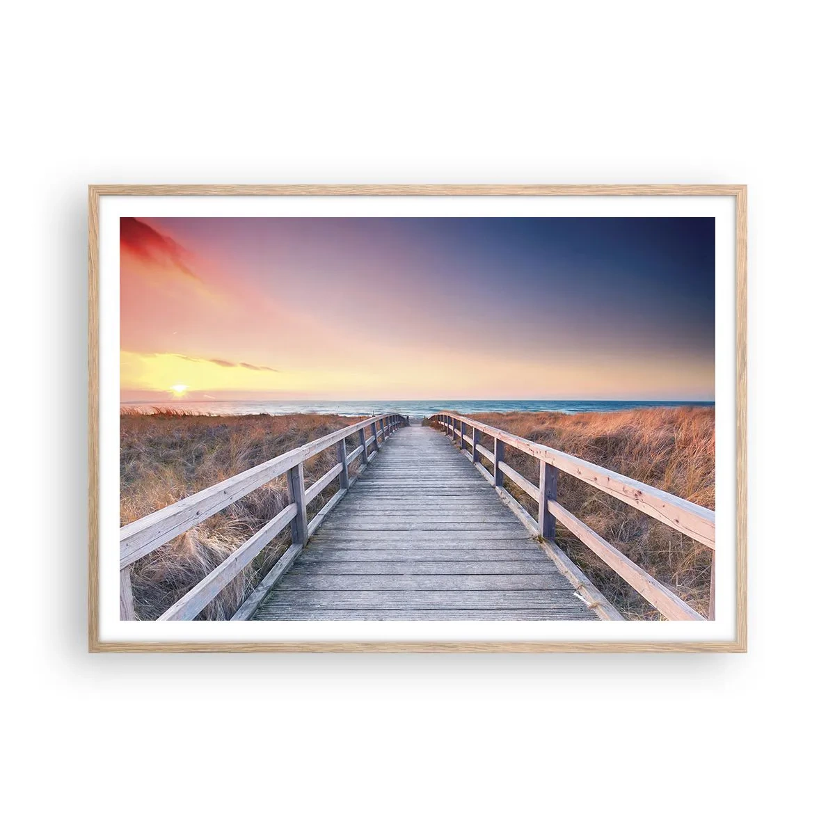 Poster in einem Rahmen aus heller Eiche - Baltische Abend-Aurora - 100x70 cm