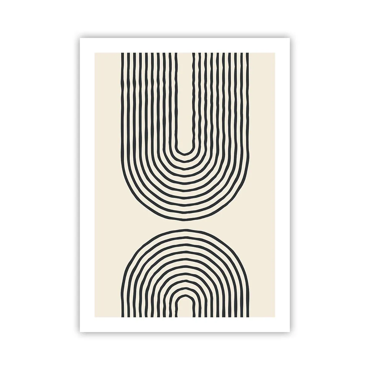 Poster - Ein abstraktes Muster mit Linien, die symmetrische Bögen im minimalistischen Stil bilden. - 50x70cm - In einem Moment ... - Moderne Wanddekoration für Wohnzimmer und Schlafzimmer ARTTOR