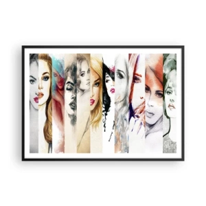 Poster in einem schwarzem Rahmen - Eine Sammlung von Frauenporträts in verschiedenen künstlerischen Stilen. - 100x70cm - Und es ist immer DU - Moderne Wanddekoration für Wohnzimmer und Schlafzimmer ARTTOR