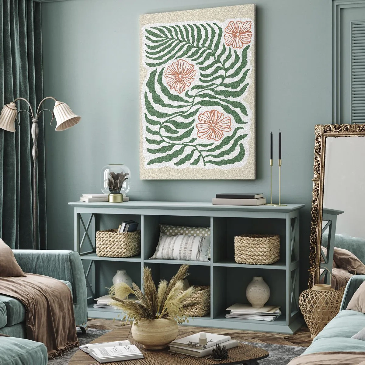 Bild auf Leinwand - Leinwandbild - Aufgeblüht in Grün - 65x120 cm