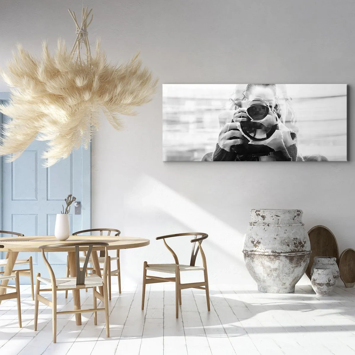 Bild auf Leinwand - Leinwandbild - Schwarz-Weiß-Doppelbelichtungsporträt eines Fotografen - 120x50cm - Schöpfer und Material - Moderne Wanddekoration für Wohnzimmer und Schlafzimmer ARTTOR