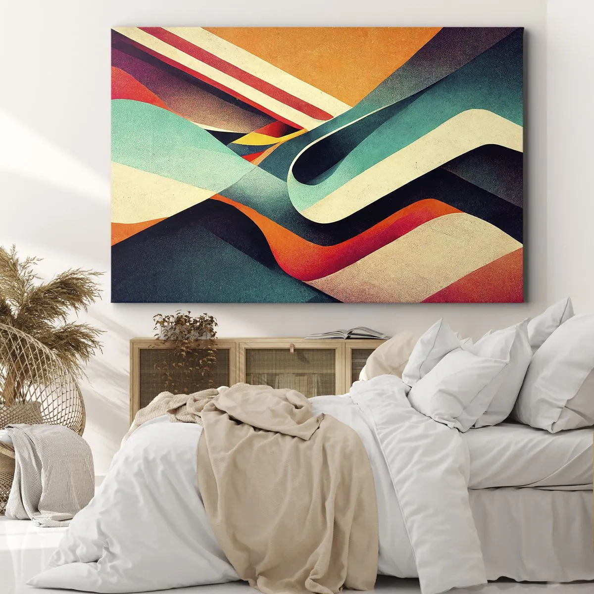 Bild auf Leinwand - Leinwandbild - Bunte abstrakte Wellen in einer dynamischen Komposition - 70x50cm - Intensive Komposition - Moderne Wanddekoration für Wohnzimmer und Schlafzimmer ARTTOR