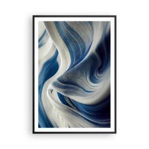 Poster in einem schwarzem Rahmen - Fließfähigkeit von Blau und Weiß - 70x100 cm