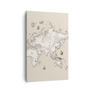 Bild auf Leinwand - Leinwandbild - Eine stilisierte Weltkarte in Beige- und Brauntönen. - 80x120cm - Reise um die Welt - Moderne Wanddekoration für Wohnzimmer und Schlafzimmer ARTTOR