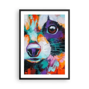 Poster in einem schwarzem Rahmen - Farbenfrohes abstraktes Porträt eines Tieres mit ausdrucksstarkem Auge - 50x70cm - Nur gute Emotionen - Moderne Wanddekoration für Wohnzimmer und Schlafzimmer ARTTOR