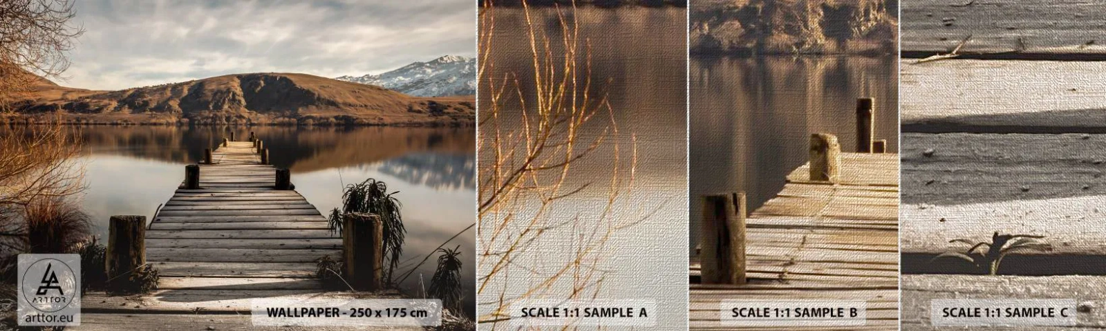 Fototapeten Muster Premium Canvas - Landschaft in Stille - Landschaft, Brücke, See - 100x30 cm