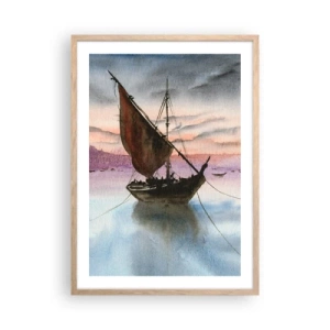 Poster in einem Rahmen aus heller Eiche - Abend am Hafen - 50x70 cm