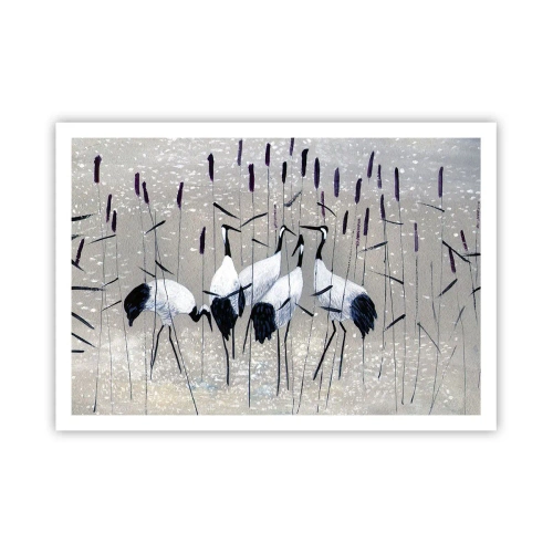 Poster - Reiher im Gras vor einem friedlichen Hintergrund - 100x70cm - Unter ihren eigenen - Moderne Wanddekoration für Wohnzimmer und Schlafzimmer ARTTOR