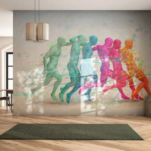 Fototapete Standard Eco - Eine farbenfrohe Zusammenfassung, die Figuren in Bewegung darstellt - 100x70cm - Harmonie der Bewegung - Moderne Wanddekoration für Wohnzimmer und Schlafzimmer ARTTOR