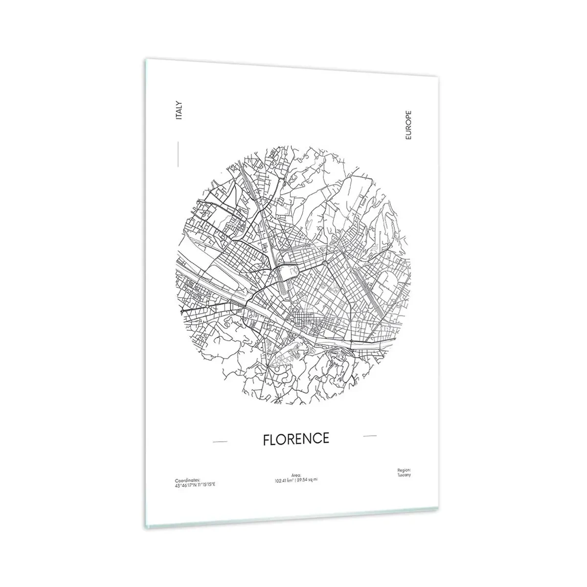Glasbild - Bild auf glas - Florenz in Form einer stilisierten Karte mit einem Straßennetz - 50x70cm - Anatomie von Florenz - Moderne Wanddekoration für Wohnzimmer und Schlafzimmer ARTTOR