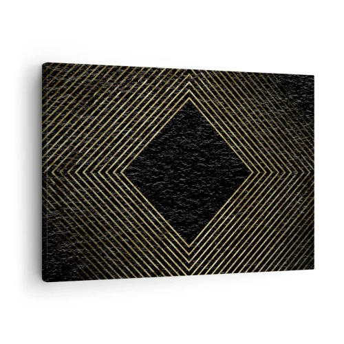 Bild auf Leinwand - Leinwandbild - Schwarzer Hintergrund mit einem geometrischen Muster aus goldenen Linien - 70x50cm - Geometrie im glamourösen Stil - Moderne Wanddekoration für Wohnzimmer und Schlafzimmer ARTTOR