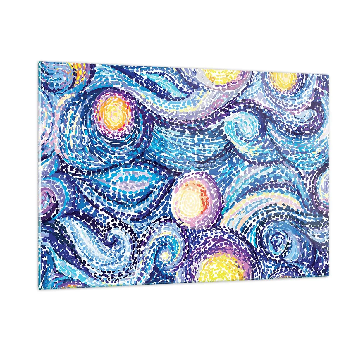 Glasbild - Bild auf glas - Eine abstrakte Interpretation der Sternennacht in intensiven Farben - 120x80cm - Aus einem Gemälde von van Gogh - Moderne Wanddekoration für Wohnzimmer und Schlafzimmer ARTTOR