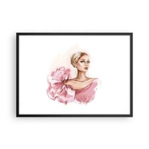 Poster in einem schwarzem Rahmen - Porträt einer Frau in einem rosa Kleid vor hellem Hintergrund - 70x50cm - Wie gemalt ... - Moderne Wanddekoration für Wohnzimmer und Schlafzimmer ARTTOR