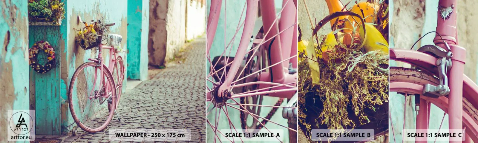 Fototapeten Muster Selbstklebend Deluxe Sticker - Ich komme gleich wieder - Fahrrad, Die Architektur, Blumen - 100x30 cm