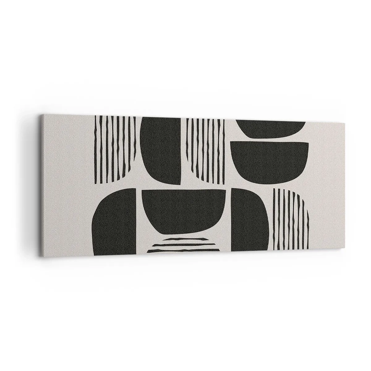 Bild auf Leinwand - Leinwandbild - Geometrie mit Halbkreisen und Linien in Schwarz auf hellem Hintergrund - 120x50cm - Halbherzige Deals - Moderne Wanddekoration für Wohnzimmer und Schlafzimmer ARTTOR