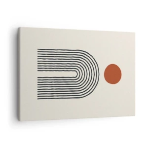 Bild auf Leinwand - Leinwandbild - Modernes abstraktes Muster mit Linien und einem roten Kreis - 70x50cm - Magnetismus von Formen und Farben - Moderne Wanddekoration für Wohnzimmer und Schlafzimmer ARTTOR