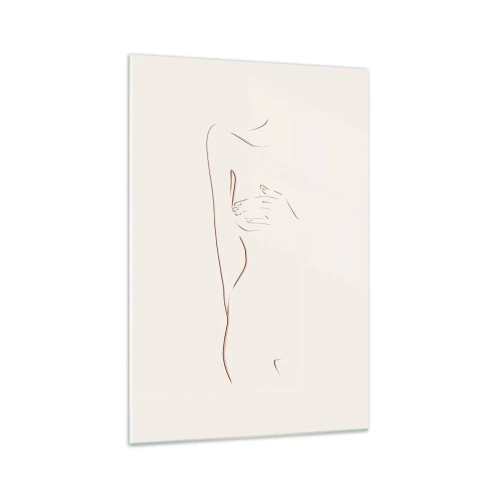 Glasbild - Bild auf glas - Eine subtile Strichzeichnung einer Silhouette vor einem hellen Hintergrund - 70x100cm - Die Form des Verlangens - Moderne Wanddekoration für Wohnzimmer und Schlafzimmer ARTTOR