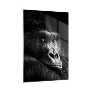 Glasbild - Bild auf glas - Schwarz-Weiß-Porträt eines Gorillas im Schatten eines Fensters - 50x70cm - Und was guckst du so? - Moderne Wanddekoration für Wohnzimmer und Schlafzimmer ARTTOR