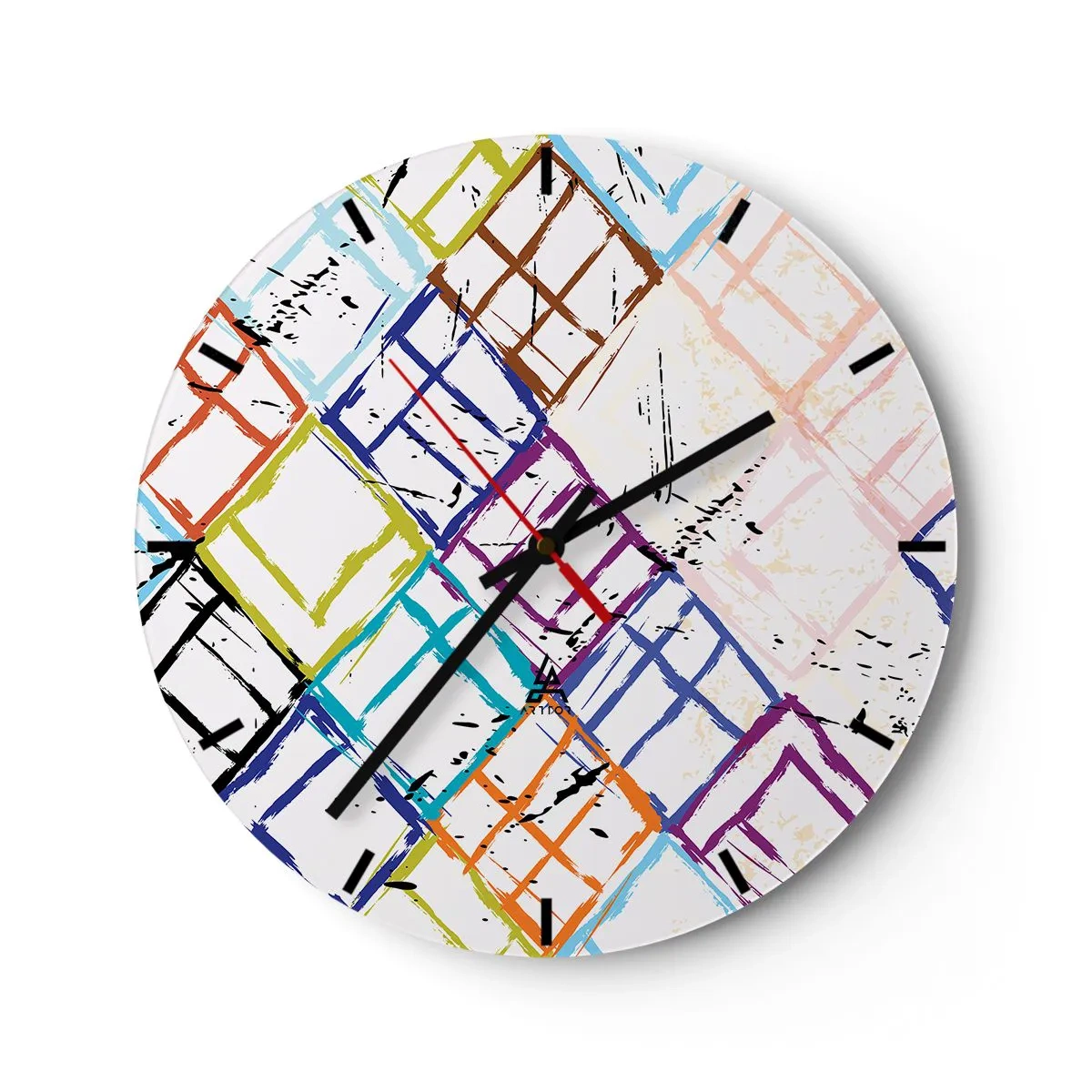 Wanduhr - Glasuhr - Bunte abstrakte Linien bilden geometrische Formen - 30x30cm - Zellen zu vermieten - Moderne Wanddekoration für Wohnzimmer, Küche und Schlafzimmer ARTTOR
