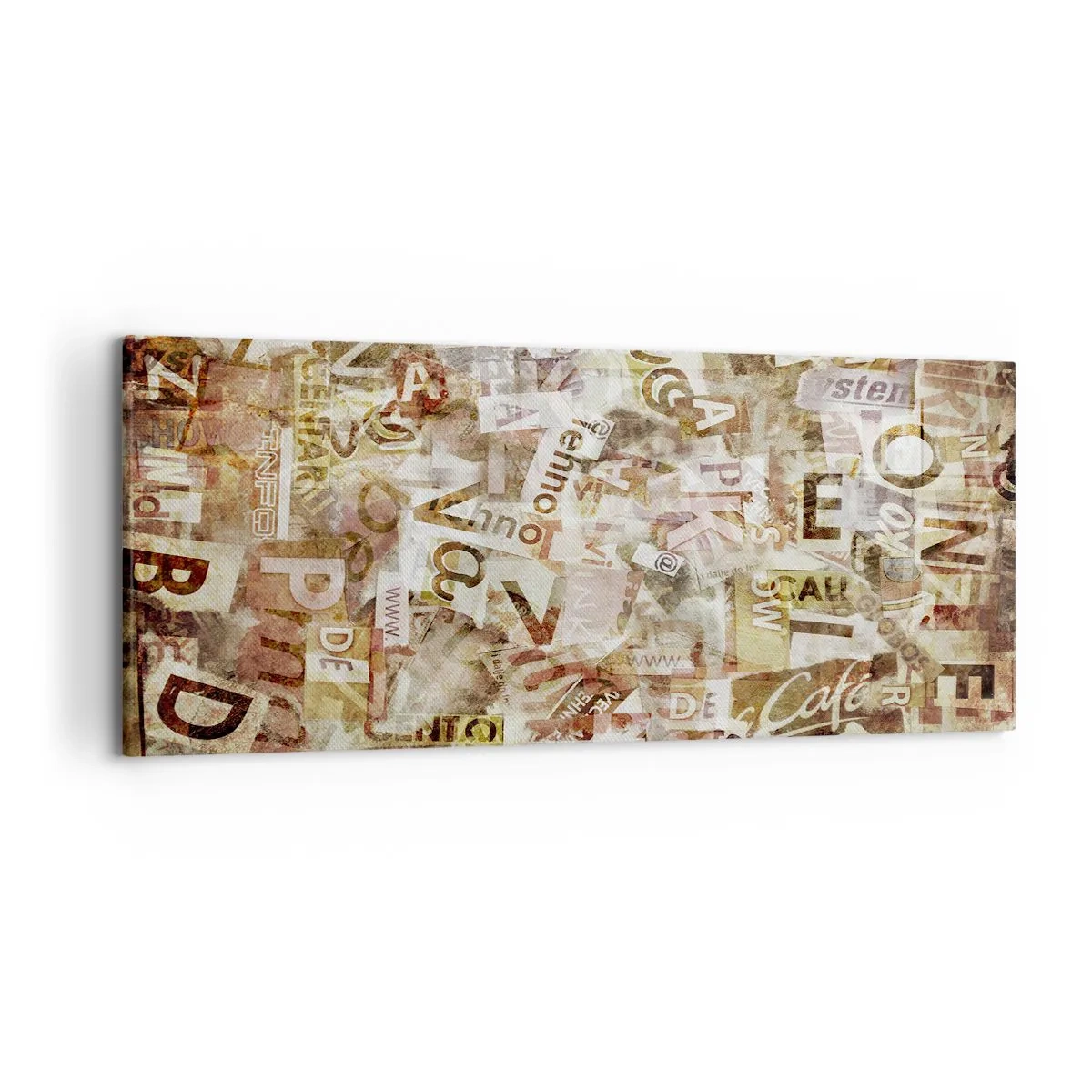 Bild auf Leinwand - Leinwandbild - Abstrakte Komposition mit Buchstaben und Textfragmenten - 120x50cm - Ich vereinige das Geschwätz - Moderne Wanddekoration für Wohnzimmer und Schlafzimmer ARTTOR