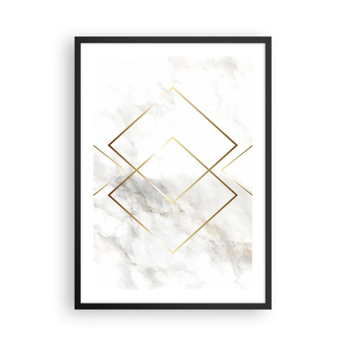 Poster in einem schwarzem Rahmen - Geometrie in goldenen Linien auf Marmorhintergrund - 50x70cm - Ein Blick in die Unendlichkeit - Moderne Wanddekoration für Wohnzimmer und Schlafzimmer ARTTOR