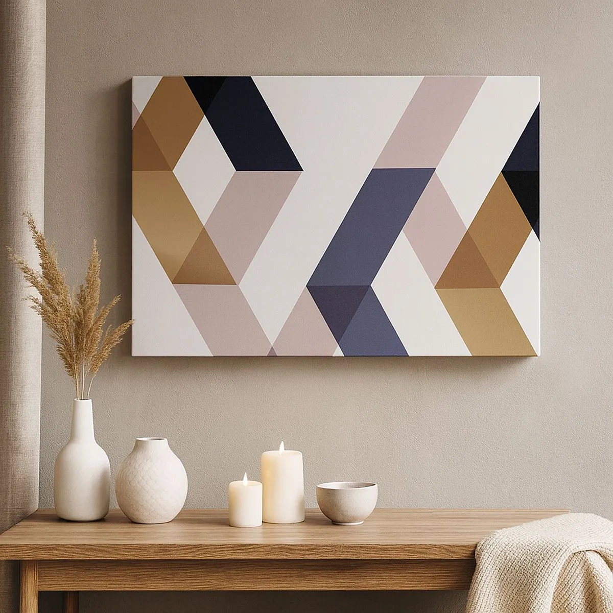 Bild auf Leinwand - Leinwandbild - Geometrische Muster in Gold- und Marineblautönen - 70x50cm - Ebenen und Winkel - Moderne Wanddekoration für Wohnzimmer und Schlafzimmer ARTTOR