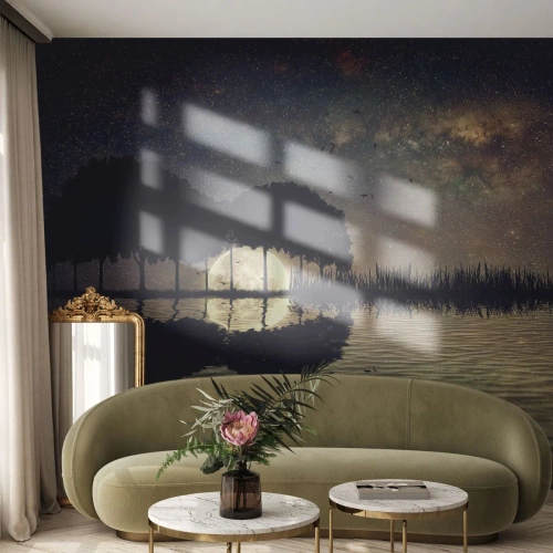 Fototapete Premium Canvas - Nacht am Ende der Welt - Landschaft, See, Mond - 400x280 cm