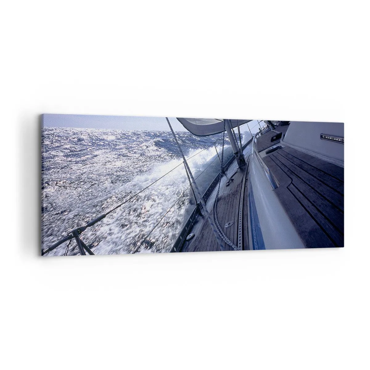 Bild auf Leinwand - Leinwandbild - Ein Segelboot in stürmischer See mit weißen Segeln und einem Holzdeck. - 120x50cm - Ich weiß was es heißt ein Vogel zu sein - Moderne Wanddekoration für Wohnzimmer und Schlafzimmer ARTTOR