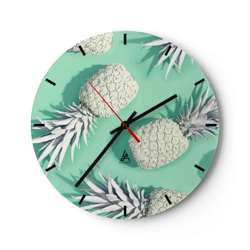 Wanduhr - Glasuhr - Weiße Ananas auf mintgrünem Hintergrund im minimalistischen Stil - 30x30cm - Das passt gut zu Minze - Moderne Wanddekoration für Wohnzimmer, Küche und Schlafzimmer ARTTOR