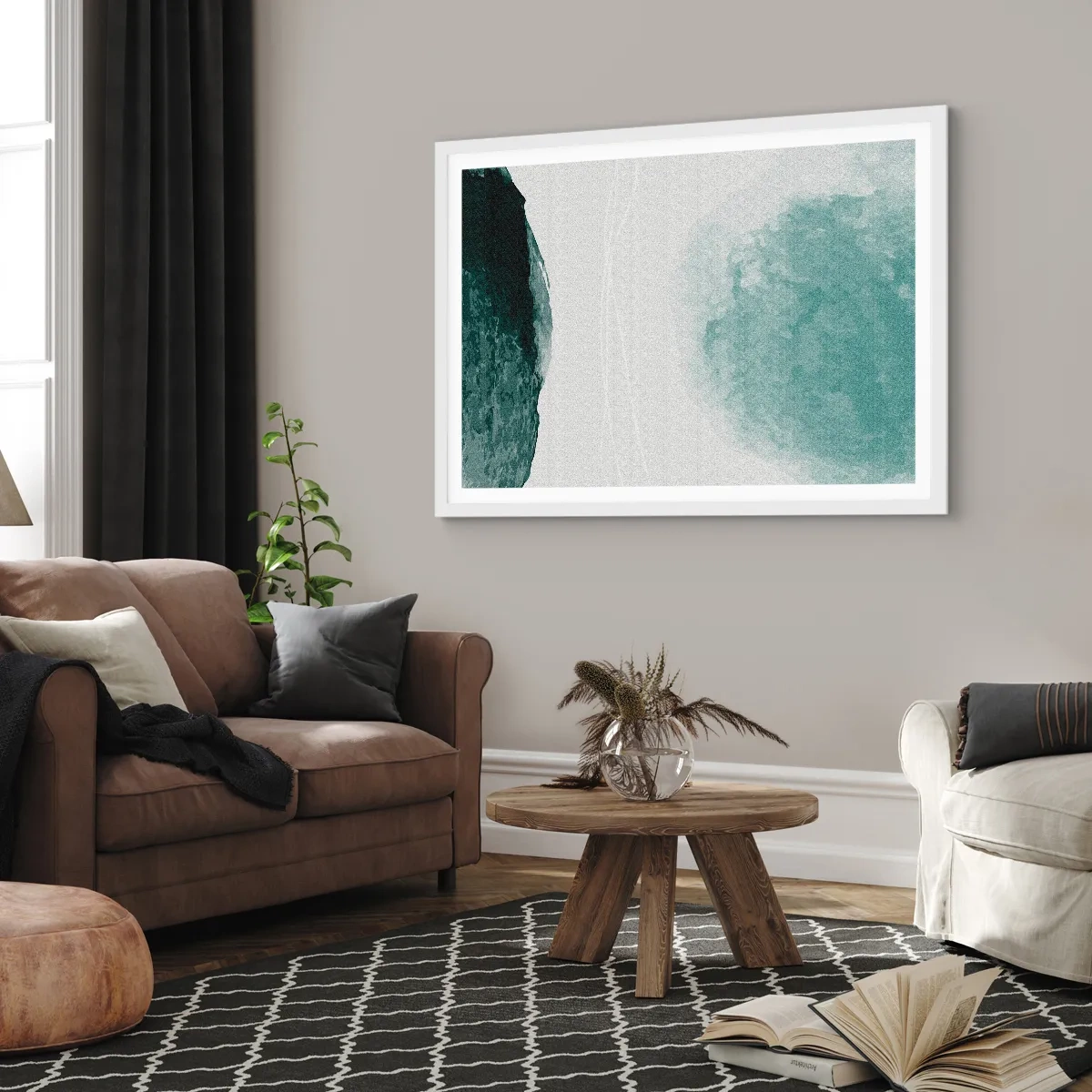 Poster in einem weißen Rahmen - Begegnung mit Nebel - 50x40 cm