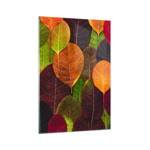 Glasbild - Bild auf glas - Bunte Blätter in einem herbstlichen Muster angeordnet - 70x100cm - Herbstmosaik - Moderne Wanddekoration für Wohnzimmer und Schlafzimmer ARTTOR