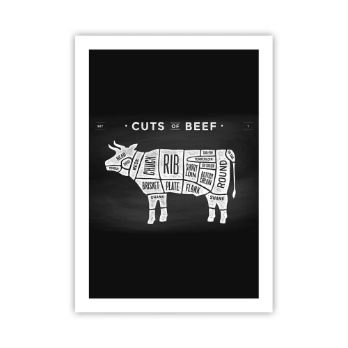 Poster - Rindfleischstücke Diagramm auf einem schwarzen Hintergrund im Retro-Stil - 50x70cm - Metzger Grundierung - Moderne Wanddekoration für Wohnzimmer und Schlafzimmer ARTTOR