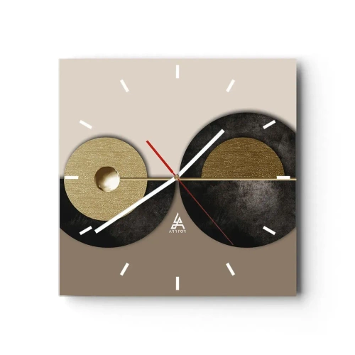 Wanduhr - Glasuhr - Abstrakte Kreise in Gold- und Brauntönen - 30x30cm - Variationen rund um den Kreis - Moderne Wanddekoration für Wohnzimmer und Schlafzimmer ARTTOR
