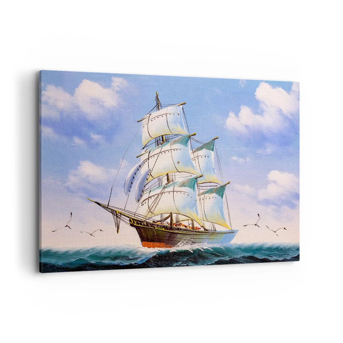Bild auf Leinwand - Leinwandbild - Ein Segelschiff auf offener See unter blauem Himmel - 120x80cm - Mit Stolz mit dem Wind - Moderne Wanddekoration für Wohnzimmer und Schlafzimmer ARTTOR