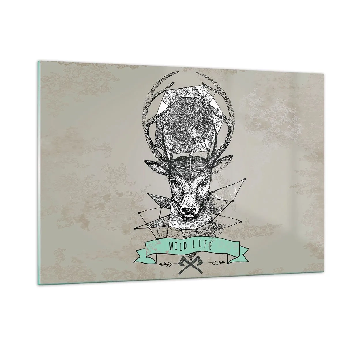 Glasbild - Bild auf glas - Geometrische Zeichnung eines Hirsches mit der Aufschrift Wild Life - 120x80cm - St. sehen Hubertus - Moderne Wanddekoration für Wohnzimmer und Schlafzimmer ARTTOR