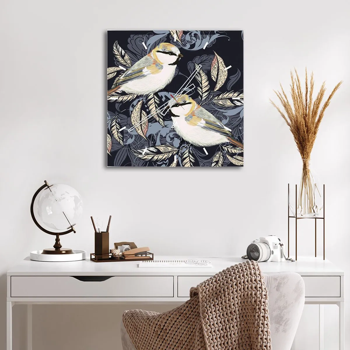 Wanduhr - Glasuhr - Gelb-blauer Triller - 40x40 cm