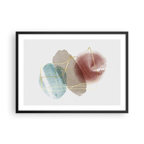 Poster in einem schwarzem Rahmen - Abstrakte Formen mit zarten Farben und goldenen Linien - 70x50cm - Korallen des Weltraums - Moderne Wanddekoration für Wohnzimmer und Schlafzimmer ARTTOR