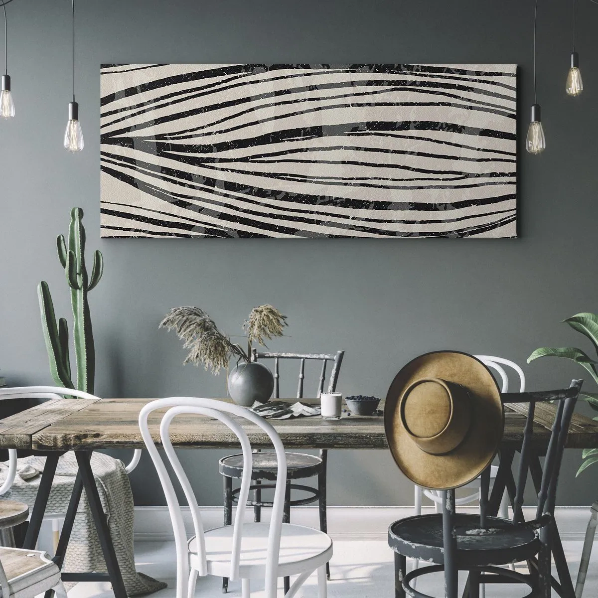 Bild auf Leinwand - Leinwandbild - Abstrakte Wellen in Schwarz-Weiß-Tönen - 160x50cm - Linienpool - Moderne Wanddekoration für Wohnzimmer und Schlafzimmer ARTTOR