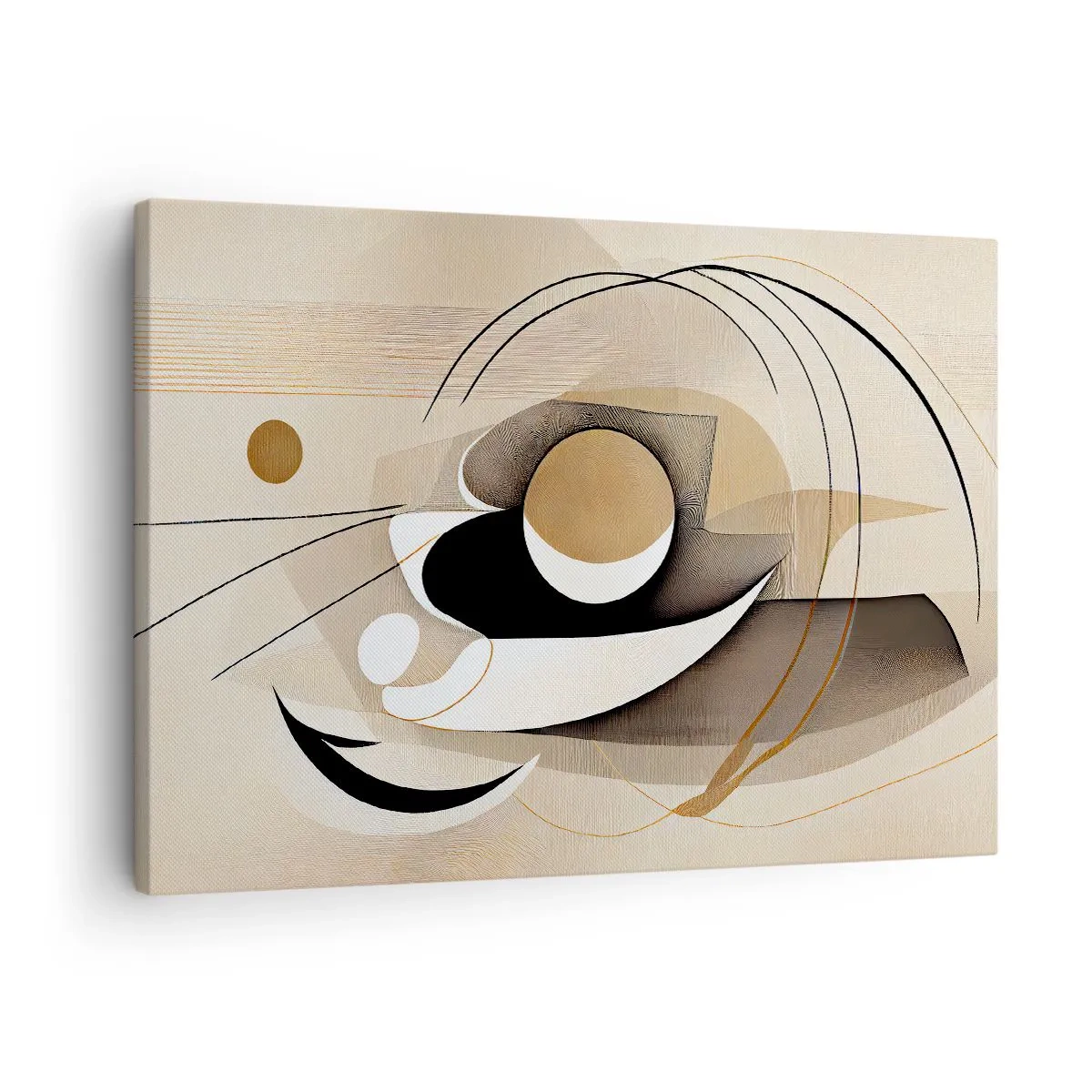 Bild auf Leinwand - Leinwandbild - Abstrakte Komposition in Beige- und Schwarztönen - 70x50cm - Komposition: die Essenz des Wortes - Moderne Wanddekoration für Wohnzimmer und Schlafzimmer ARTTOR