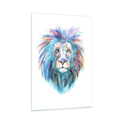 Glasbild - Bild auf glas - Aquarellporträt eines Löwen in lebendigen Farben - 80x120cm - Eine elektrisierende Aura - Moderne Wanddekoration für Wohnzimmer und Schlafzimmer ARTTOR