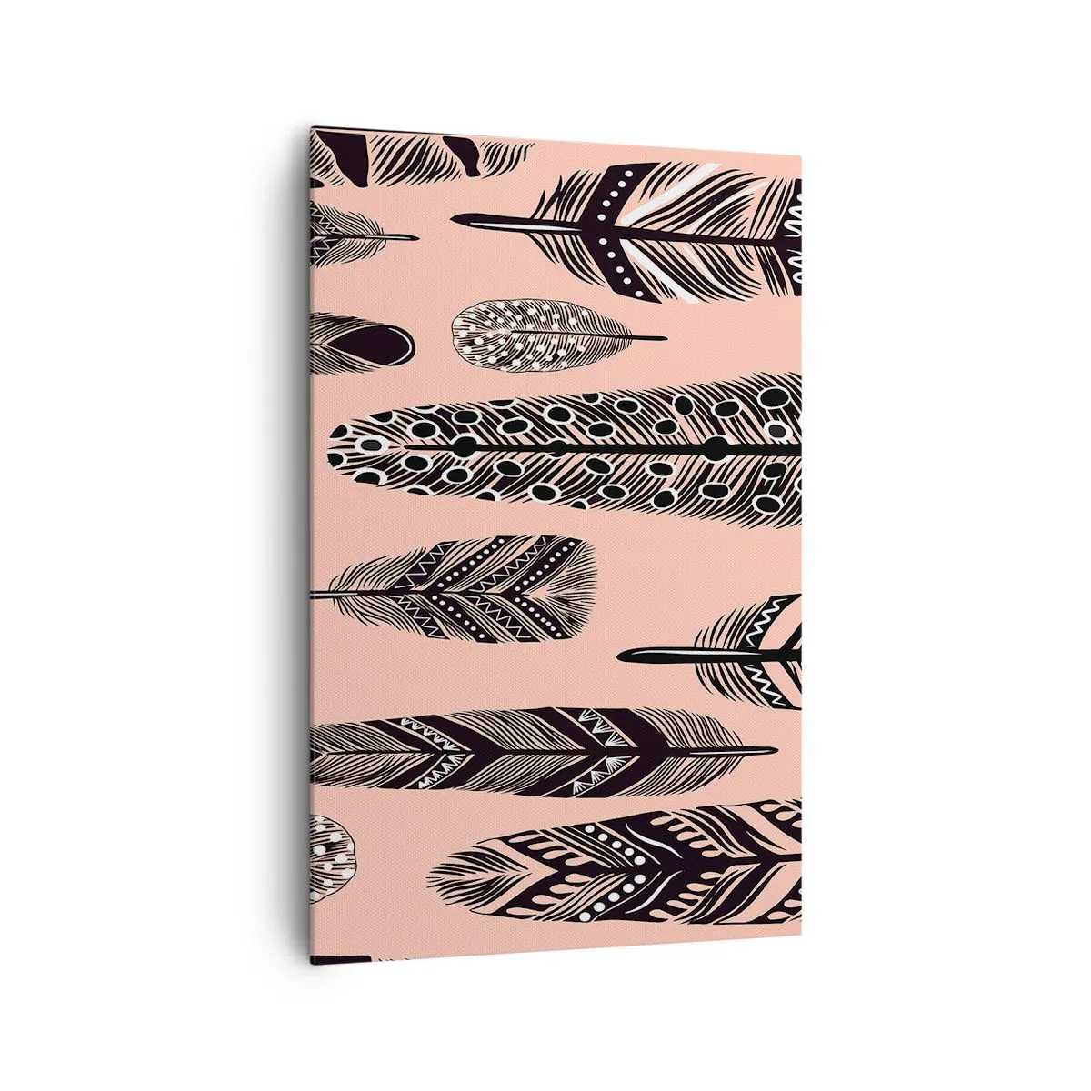 Bild auf Leinwand - Leinwandbild - Dekorative Federn auf hellem Hintergrund - 80x120cm - Indische Sammlung - Moderne Wanddekoration für Wohnzimmer und Schlafzimmer ARTTOR