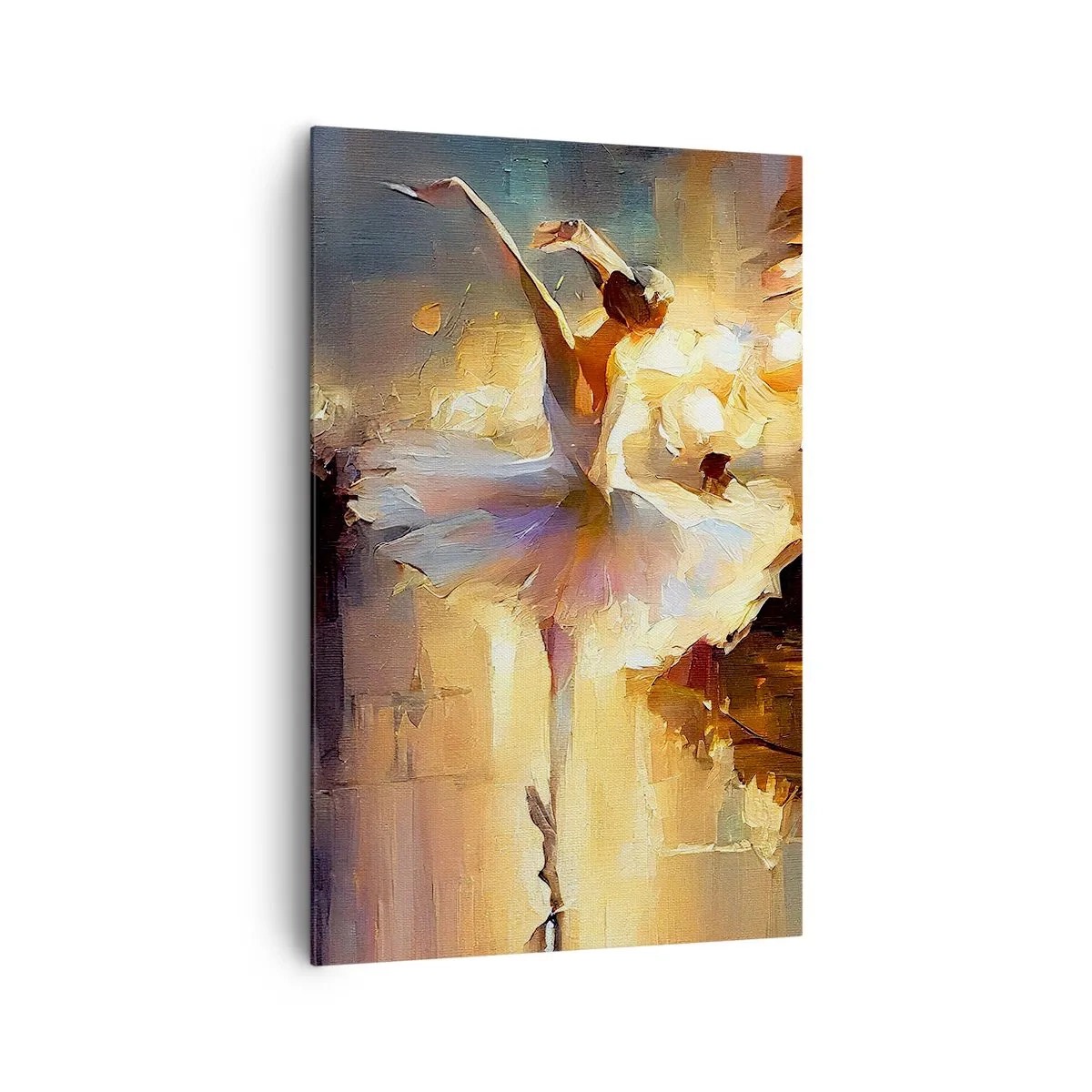 Bild auf Leinwand - Leinwandbild - Eine Ballerina tanzt vor einer beleuchteten Bühne - 80x120cm - Wunder auf der Straße - Moderne Wanddekoration für Wohnzimmer und Schlafzimmer ARTTOR