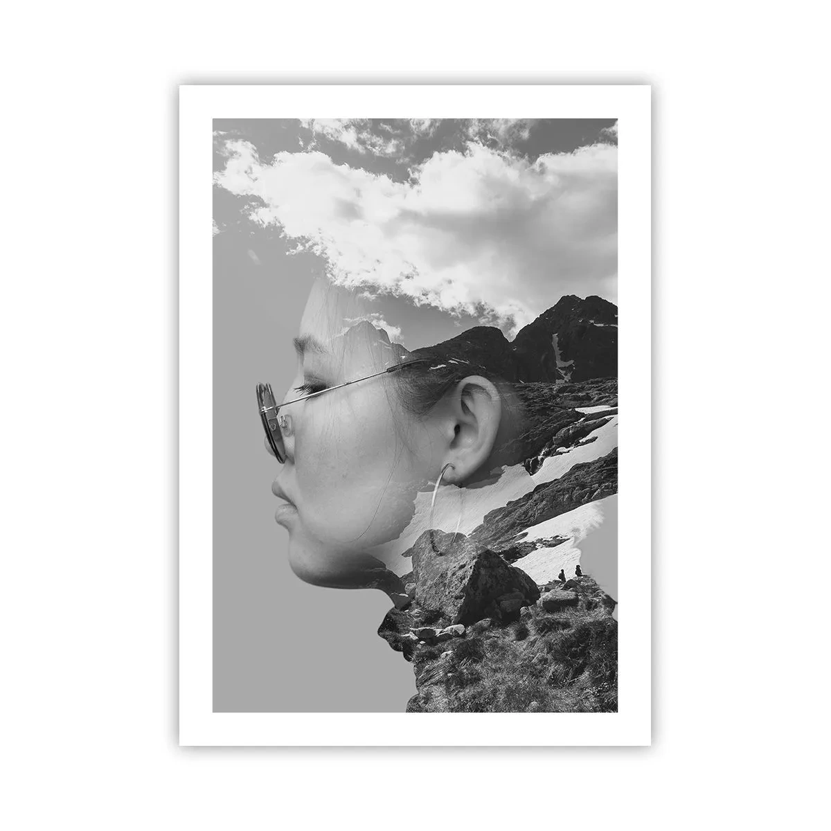 Poster - Schwarz-Weiß-Porträt mit Berglandschaft und Wolken - 50x70cm - Top und bewölktes Porträt - Moderne Wanddekoration für Wohnzimmer und Schlafzimmer ARTTOR
