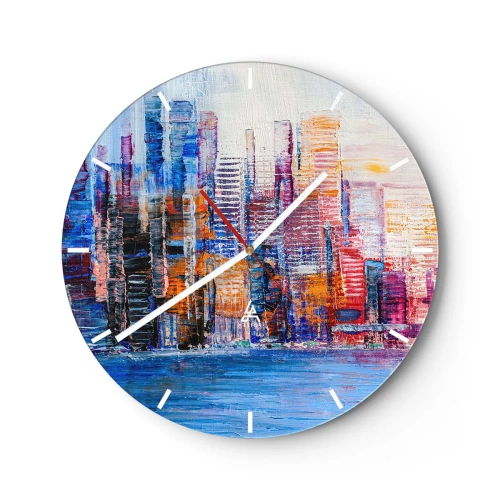 Wanduhr - Glasuhr - Fröhliche Metropole - 40x40 cm